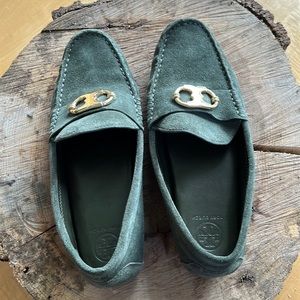 Tory Burch olive suede driver worn a few times. few scuffs in front see picture